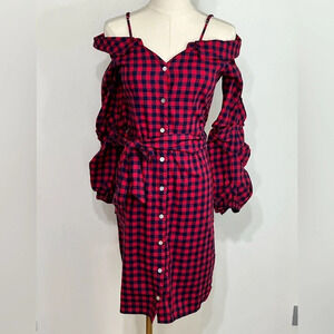 Anthropologie Guest Editor Flannel Open-Shoulder Shirtdress 100% Cotton Size XS